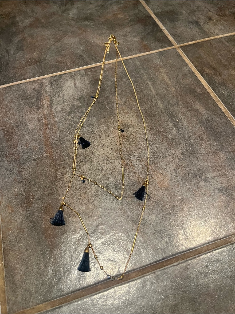 Madewell Gold Layered Necklace with Navy Tassels